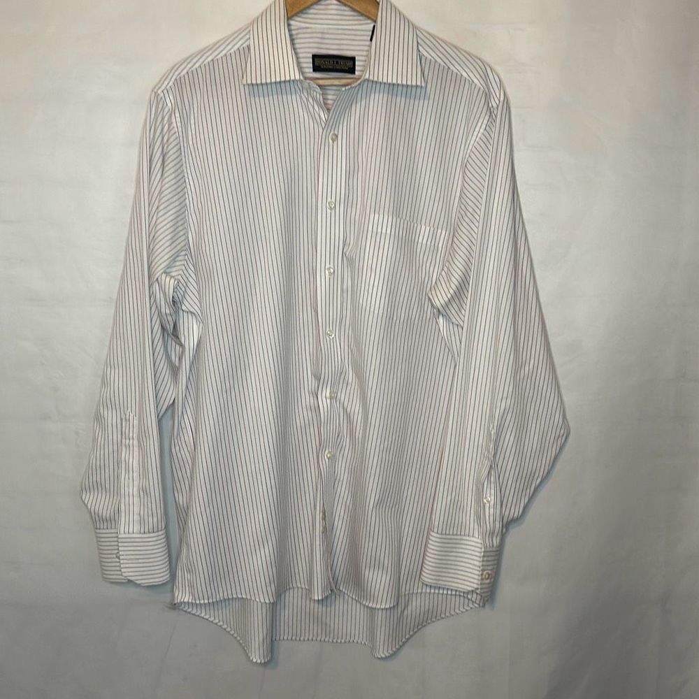 Donald Trump‎ signature Collection Mens Red White Blue Striped Dress Shirt 16.5